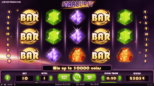 Winning symbols in Starburst slot machine